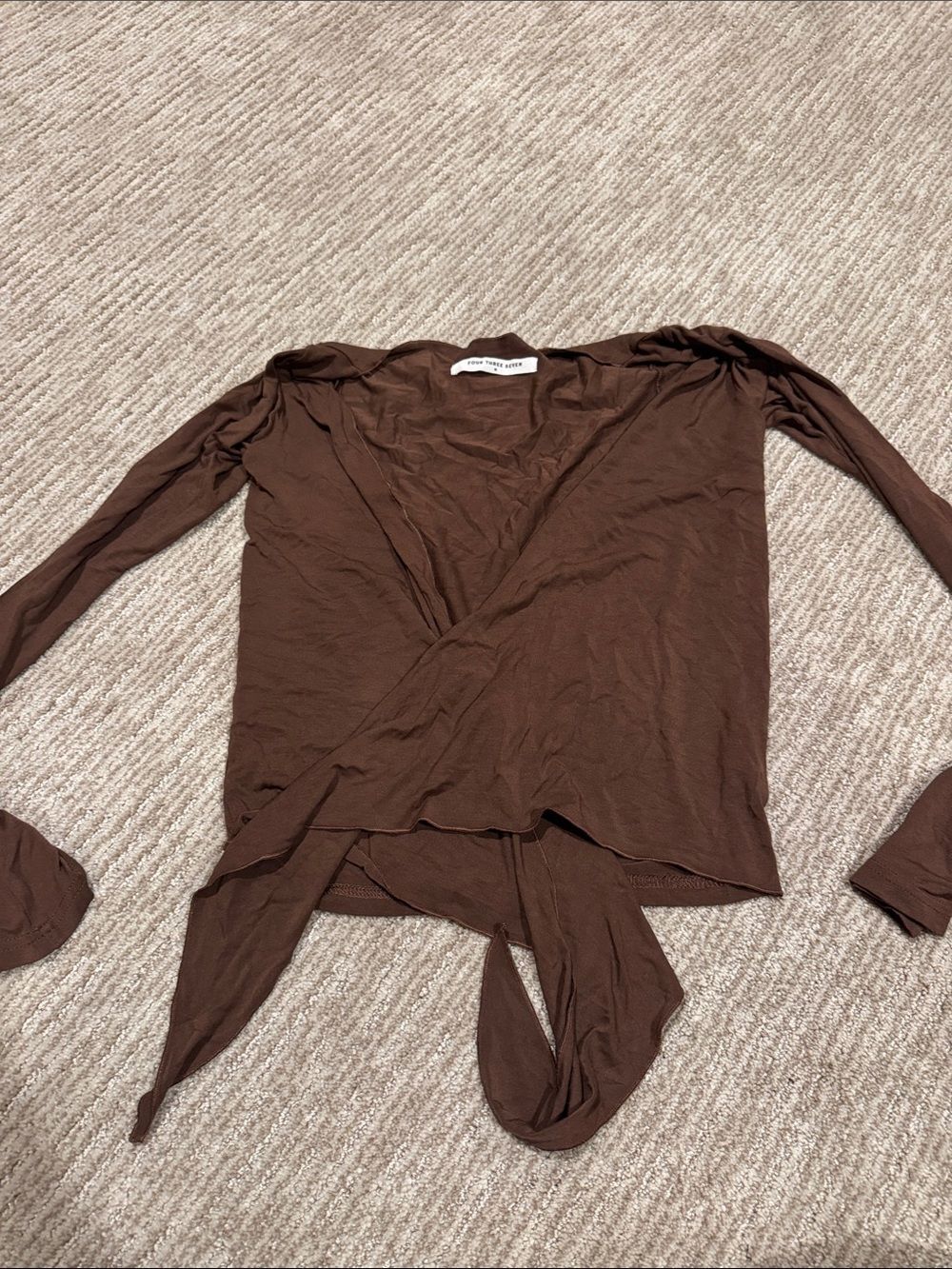 Brown Wrap-Front Long Sleeve Top
